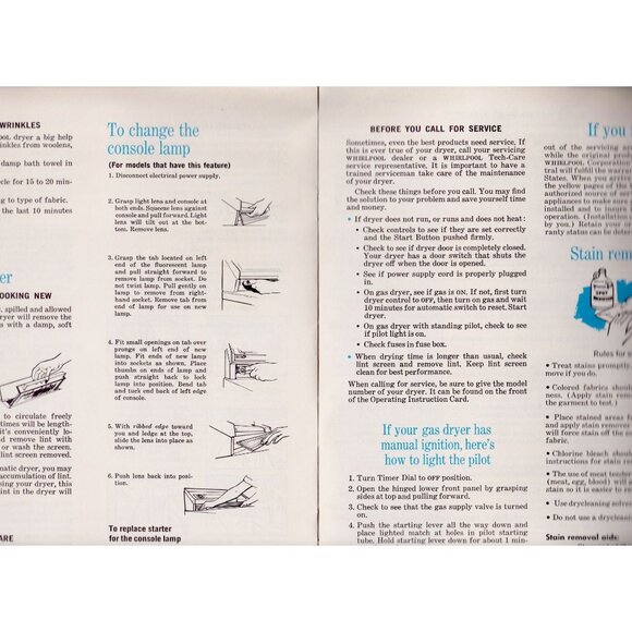 1974 Whirlpool Dryer Owner Booklet | Illustrated Fabric Guide Manual - Picture 5 of 7